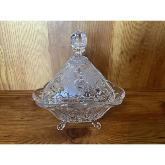Action Industries Crystal Bird Collection Triangular Candy Dish With Lid - Picture 3 of 8